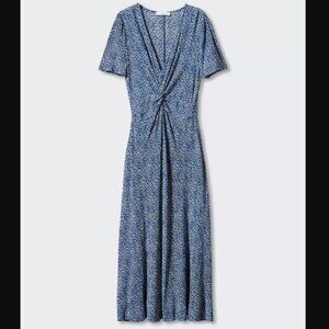 Mango -Blue Midi Textured Printed Dress